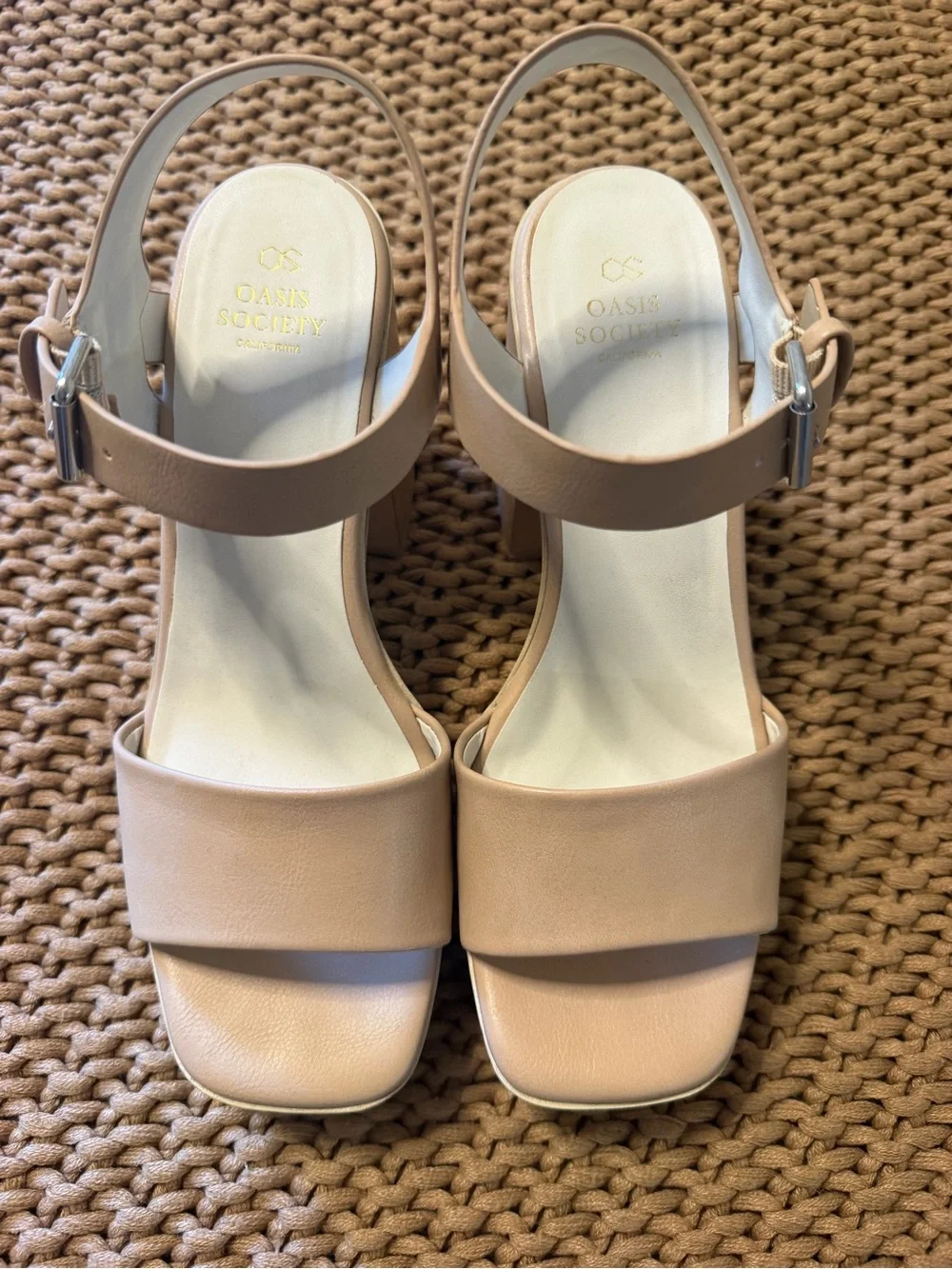 Society Beige Platform Block Heel Sandals